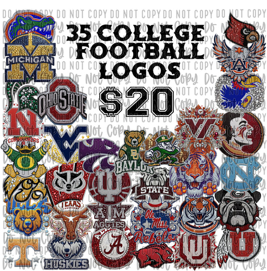 35 College Football Logo Rhinestones Digital PNGS Bundles