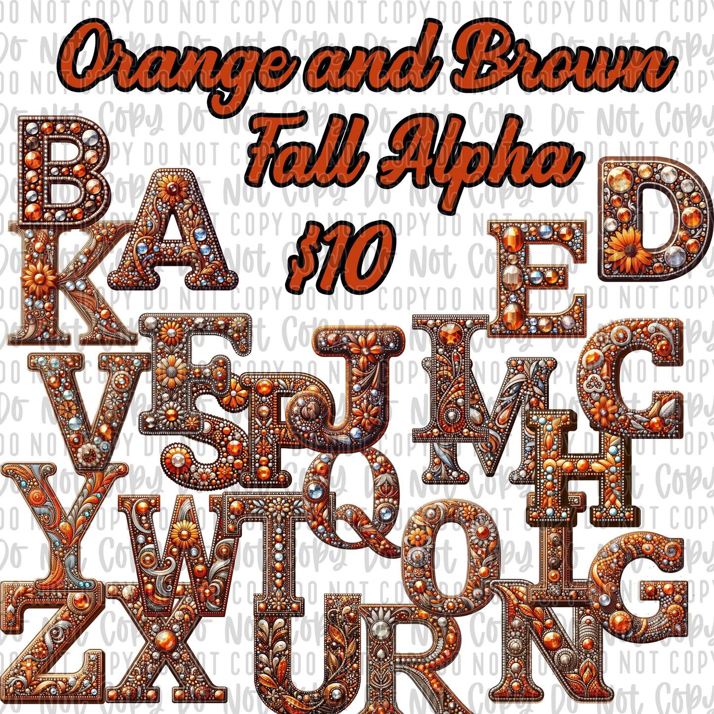 Orange and Brown Fall Rhinestone Alpha