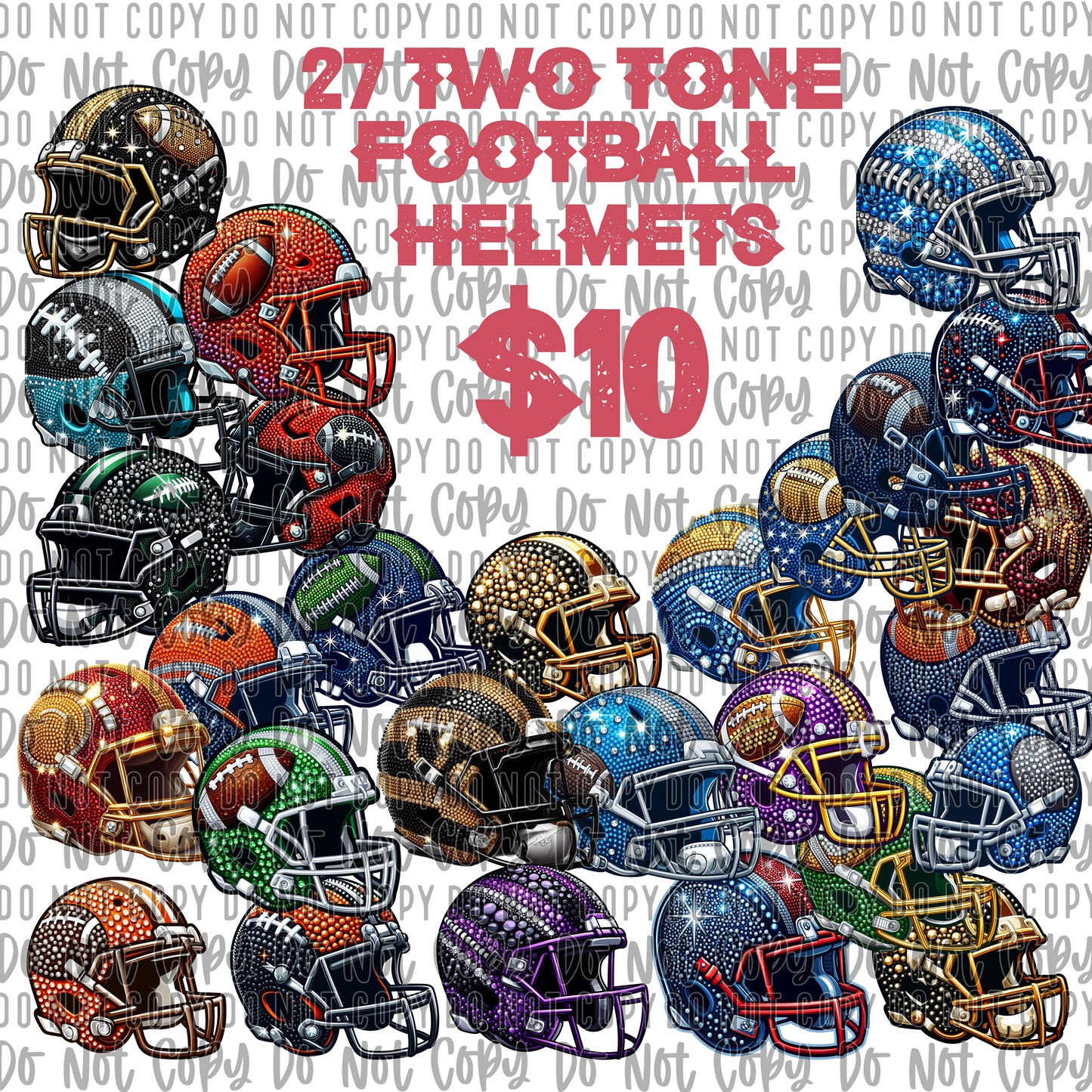 Two Toned Football Helmets Rhinestone Digital PNGS